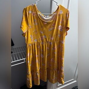 Pink Rose Yellow Gold Tiered Sundress Casual